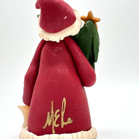 Handcrafted 2003 Santa Figurine With Christmas Tree & Star Clay Ceramic Signed - Picture 3 of 9